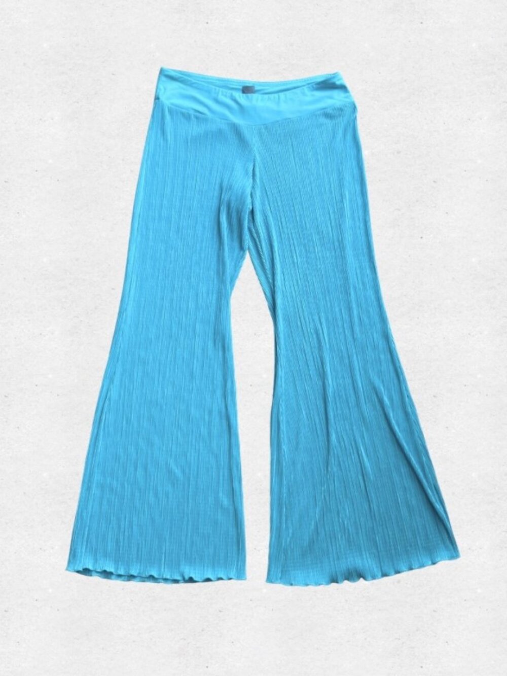 Y2K Vintage Teal Blue Plisse Pleated Wide Leg Pants Bisou Bisou Small McBling
